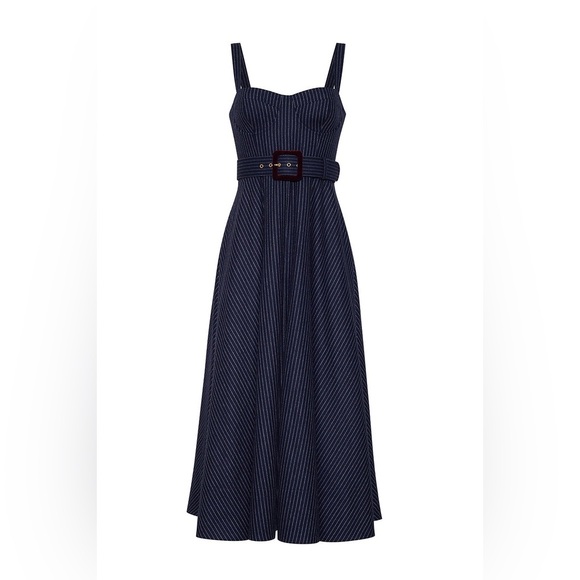 CARA CARA Calypso Dress In Navy Chalk Stripe, NWOT, NEVER WORN, NO FLAWS. - Picture 5 of 8